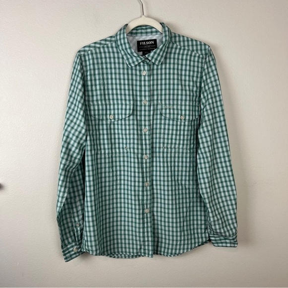 Filson Plaid Nylon Vented Outdoor Long Sleeve Button Up Shirt - Picture 2 of 7